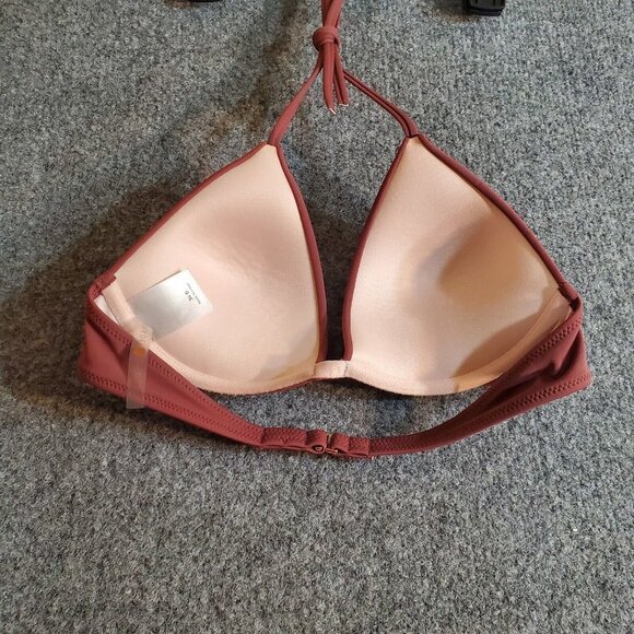 Shade & Shore Floral Eyelet Overlay Bikini Top size 34B Padded Push-up Tie Back - Picture 7 of 11